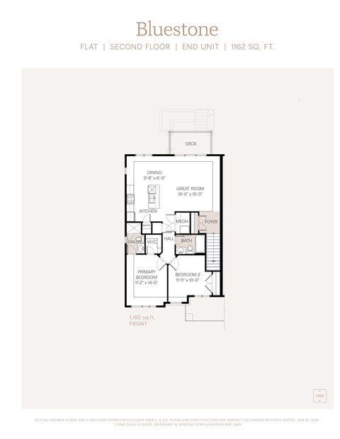Floor plan for 2 beds, 2 baths, 1162 sqft